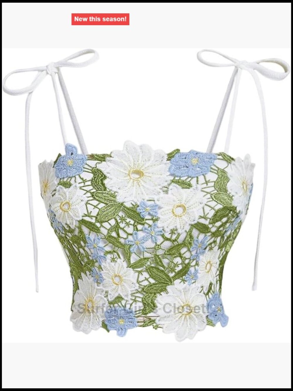 WDIRARA Cropped Sleeveless Lace Cami Top Boho Floral Tie Shoulder